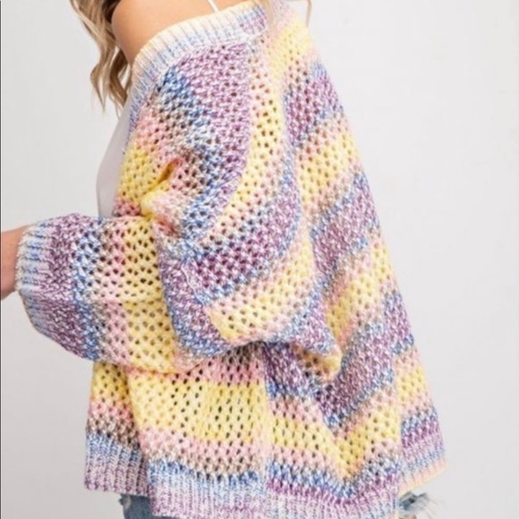 Pastel striped open weave cardigan - Picture 8 of 9